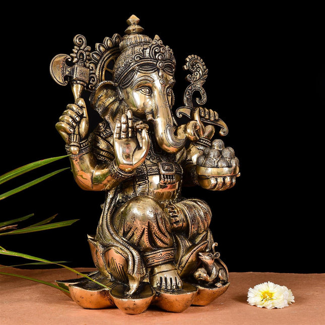 Brass Lotus Ganesha Idol (17 Inch)
