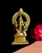 Brass Ganesha On Throne (Singhasan) Idol (4 Inch)