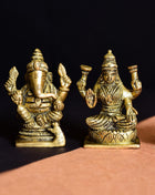 Brass Ganesha And Lakshmi Set Idol (3 Inch)