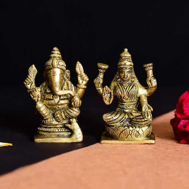 Brass Ganesha And Lakshmi Set Idol
