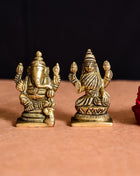 Brass Ganesha And Lakshmi Set Idol (2.5 Inch)