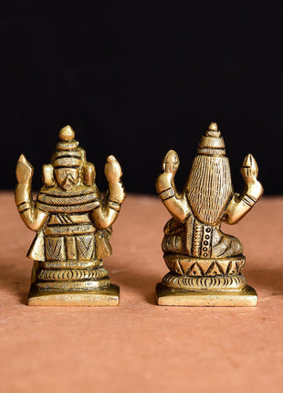 Brass Ganesha And Lakshmi Set Idol (2.5 Inch)