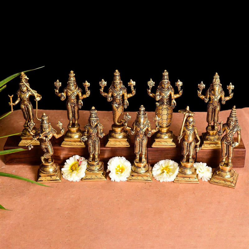 Brass Superfine Dashavatar/ Vishnu Avatar Statue Set (6.5 Inch)