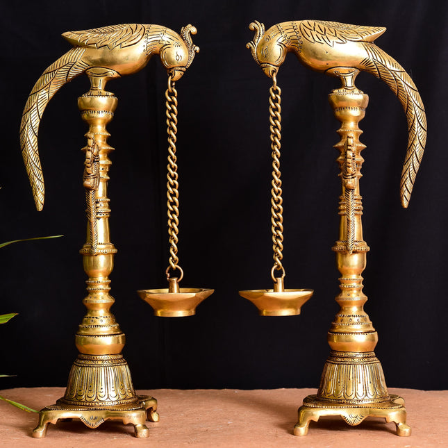 Brass Superfine Majestic Parrot Diya Pair (16.5 Inch)