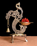 Brass Ethnic Peacock Diya Lamp With Hangingbell  (12 Inch)