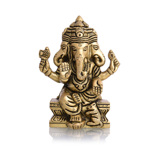 Brass Four Face Ganesha Sitting Idol (4.3 Inch)