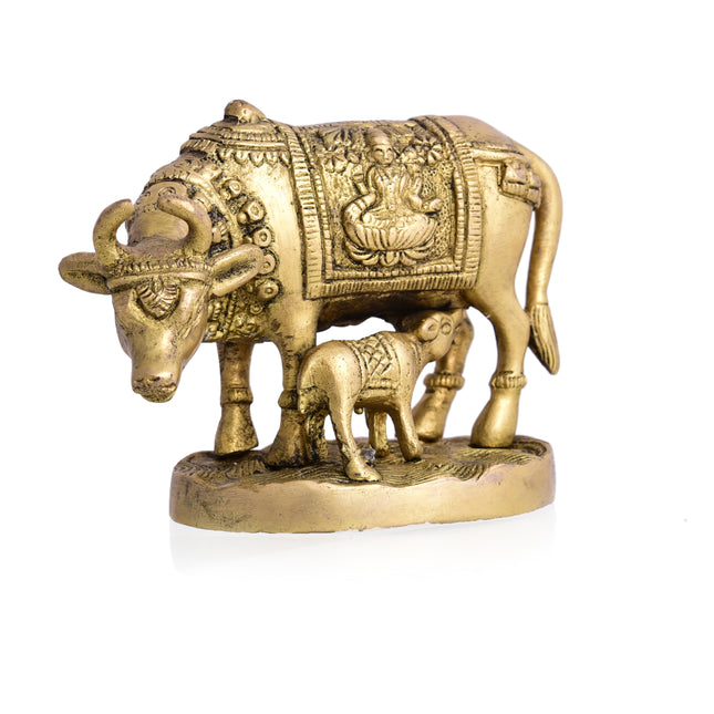 Brass Kamdhenu Cow With Calf Idol (4 Inch)