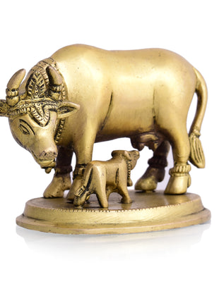 Brass Kamdhenu Cow With Calf Idol (3.2 Inch)