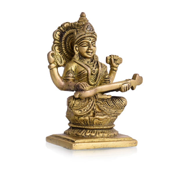 Brass Goddess Saraswati Idol (4.3 Inch)