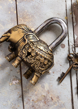 Brass Elephant Door Lock With Three Brass Keys