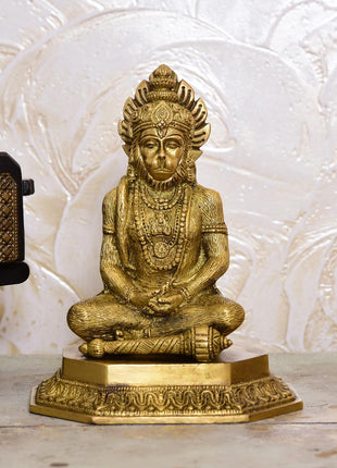 Brass Sitting Hanuman Idol (7 Inch)
