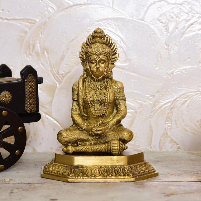 Brass Sitting Hanuman Idol (7 Inch)