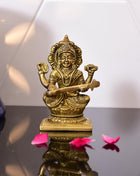 Brass Goddess Saraswati Idol (4.3 Inch)