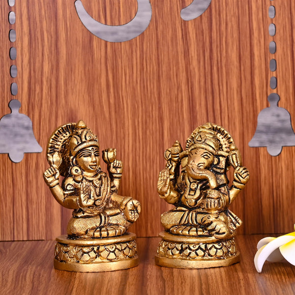Brass Ganesha And Lakshmi Set (3.5 Inch)