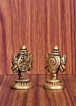 Brass Shankh Chakra Decor Set (1.5 Inch)
