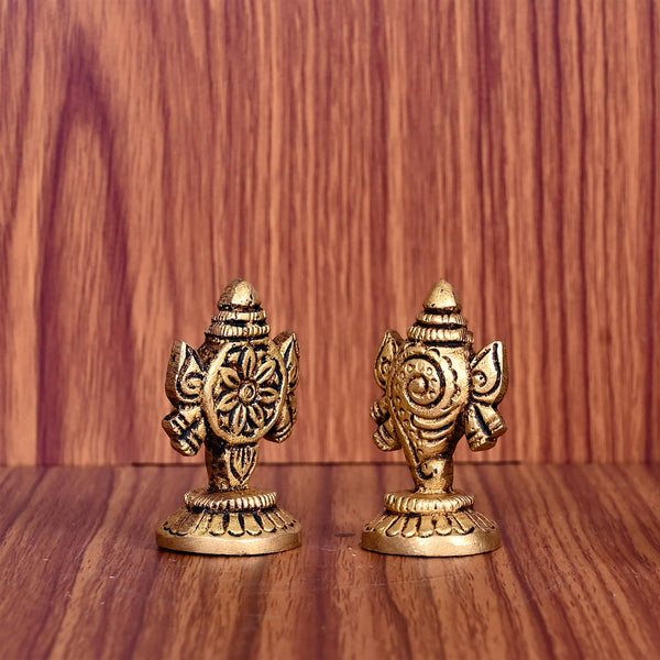 Brass Shankh Chakra Decor Set (1.5 Inch)