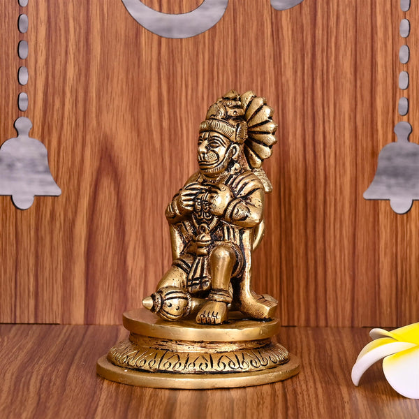 Brass Lord Hanuman Sitting Idol (4.2 Inch)
