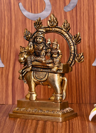 Brass Superfine Shiva Parvati With Nandi Idol (5.5 Inch)