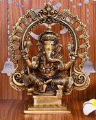 Brass Superfine Ganesha On Throne Idol (8 Inch)