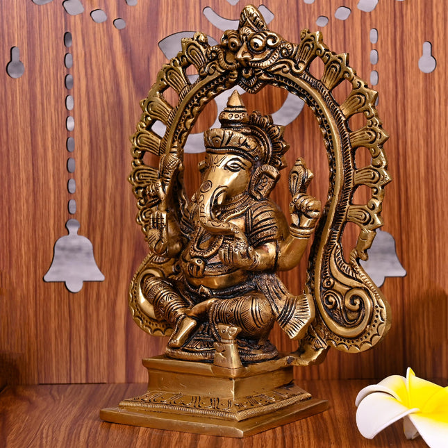 Brass Superfine Ganesha On Throne Idol (8 Inch)