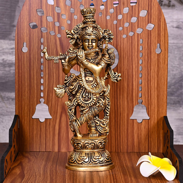 Brass Lord Krishna Idol (9.5 Inch)