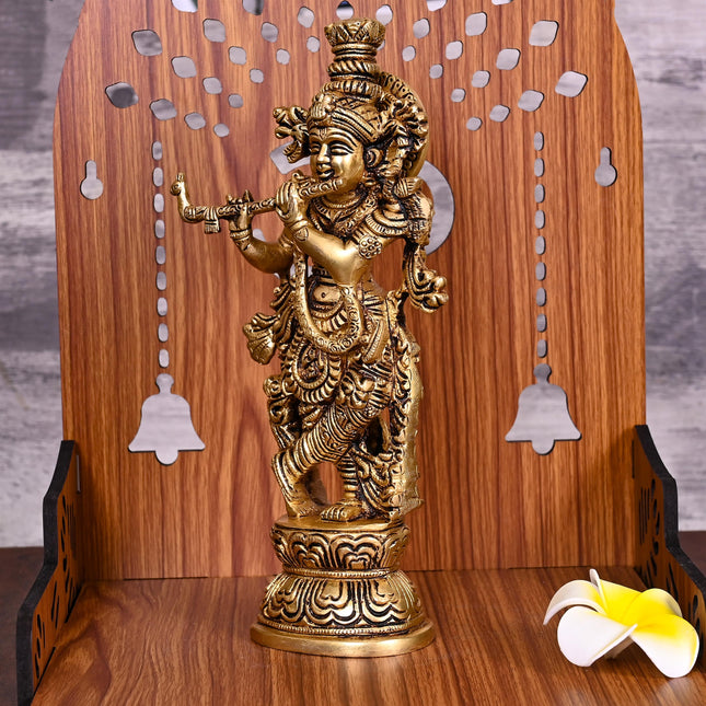 Brass Lord Krishna Idol (9.5 Inch)