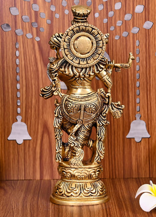Brass Lord Krishna Idol (9.5 Inch)