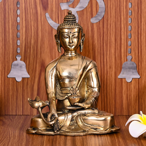 Brass Sitting Buddha Meditation Statue (6.5 Inch)