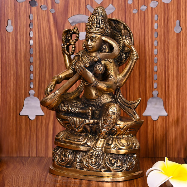 Brass Goddess Saraswati Statue (8 Inch)