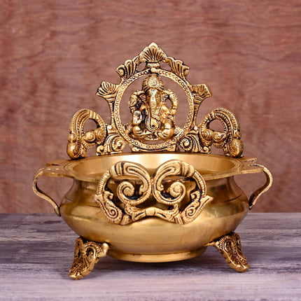Brass Traditional Ganesha Urli/Floater (7 Inch)