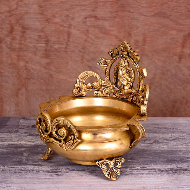 Brass Traditional Ganesha Urli/Floater (7 Inch)