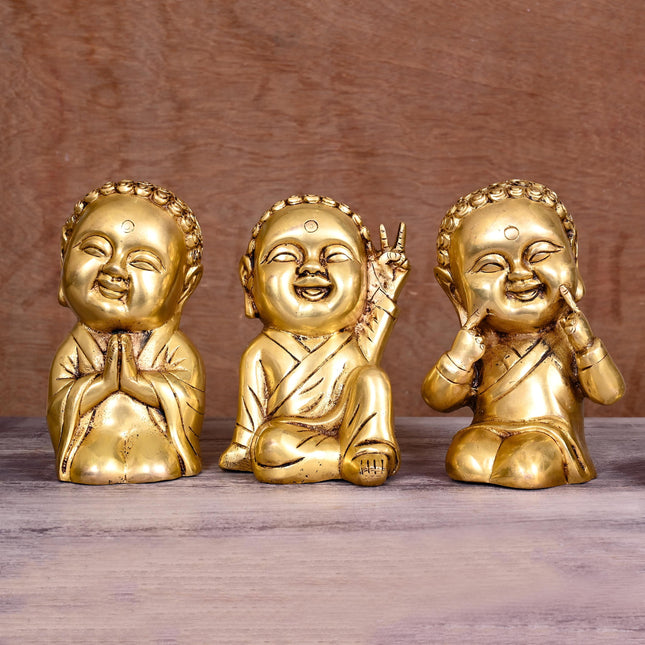 BRASS BABY LAUGHING BUDDHA STATUES (7")
