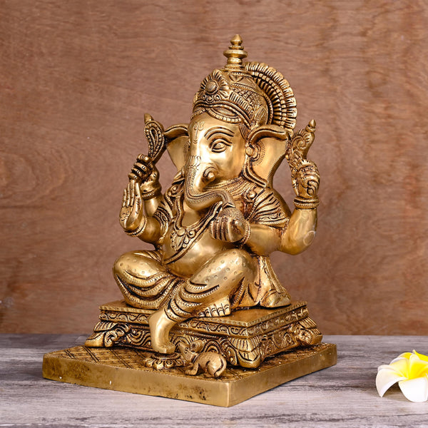 Brass Blessing Ganesha Statue (12 Inch)
