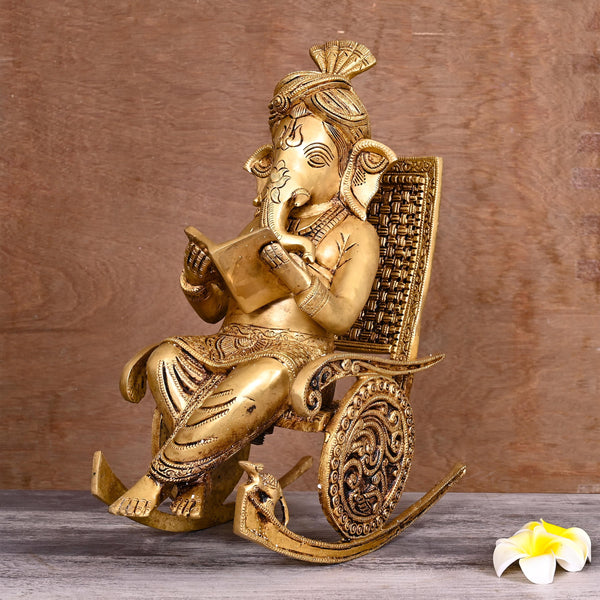 Brass Lord Ganesha Resting On Chair (15.5 Inch)