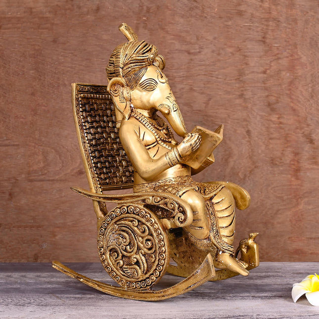 Brass Lord Ganesha Resting On Chair (15.5 Inch)