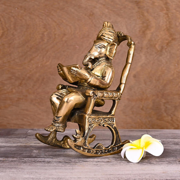 Brass Lord Ganesha Resting On Chair (7.5 Inch)