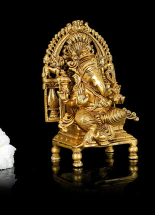 Brass Superfine Singhasan Ganesha Idol (8 Inch)