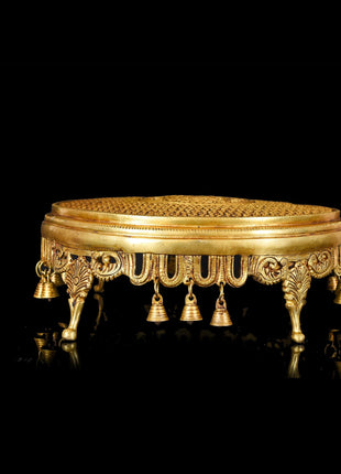 Brass Ethnic Chowki With Hanging Bells (5 Inch)