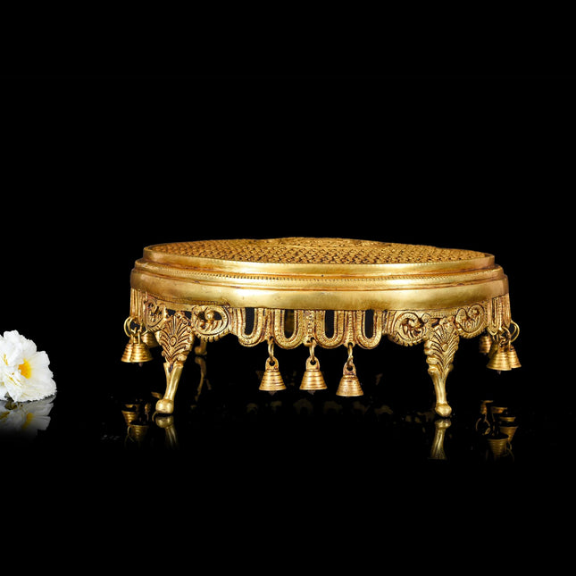 Brass Ethnic Chowki With Hanging Bells (5 Inch)