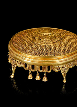 Brass Ethnic Chowki With Hanging Bells (5 Inch)
