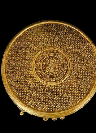Brass Ethnic Chowki With Hanging Bells (5 Inch)