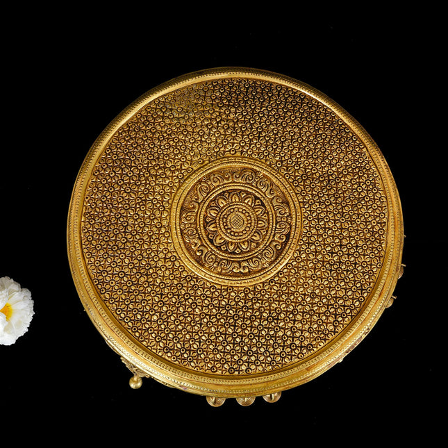 Brass Ethnic Chowki With Hanging Bells (5 Inch)