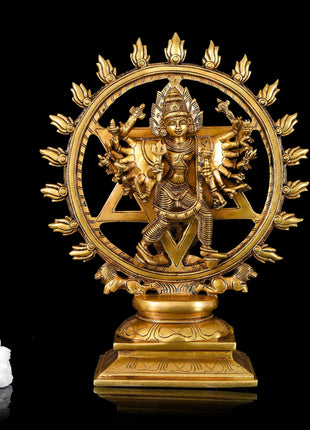 Brass Superfine Vishnu Narasimha Chakratalwar Statue (13.5 Inch)
