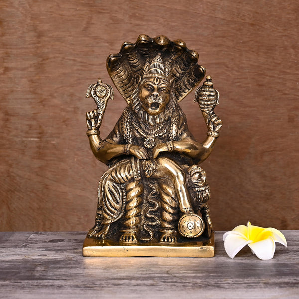 Brass God Narsimha Statue (8.5 Inch)