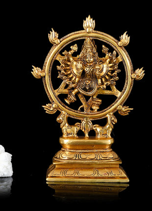 Brass Superfine Vishnu Narasimha Chakratalwar Statue (9.5 Inch)