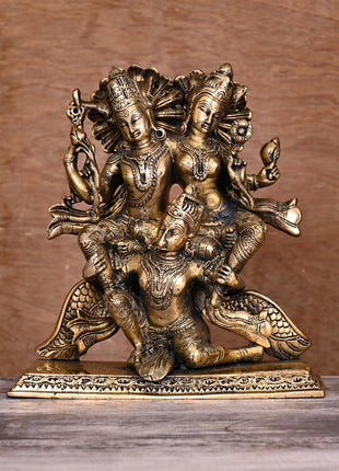 Brass Garuda, Vishnu & Lakshmi Statue (8.2")