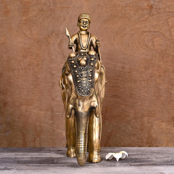 Brass Lord Indra On Elephant Airavata Statue (25 Inch)