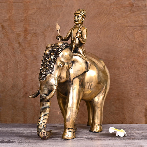 Brass Lord Indra On Elephant Airavata Statue (25 Inch)