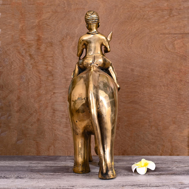 Brass Lord Indra On Elephant Airavata Statue (25 Inch)