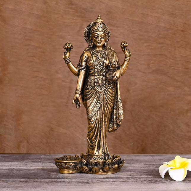 Brass Goddess Lakshmi Idol on lotus (10 Inch)